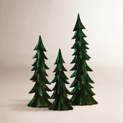 3-Piece Velvet Pine Tree Sculpture