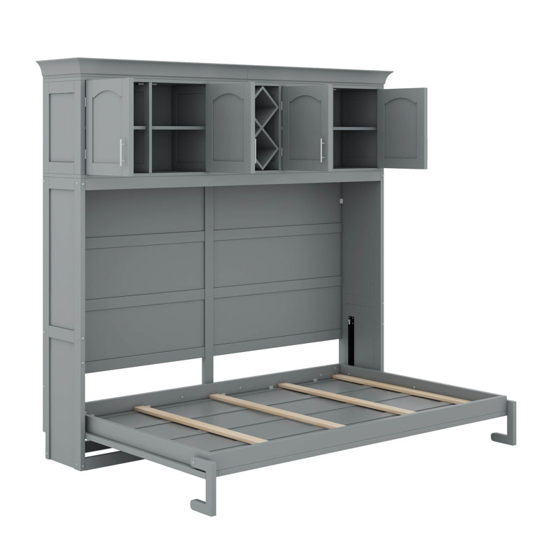 Ample Queen-Size Murphy Bed Accompanied By Large Upper Cabinetry, Gray