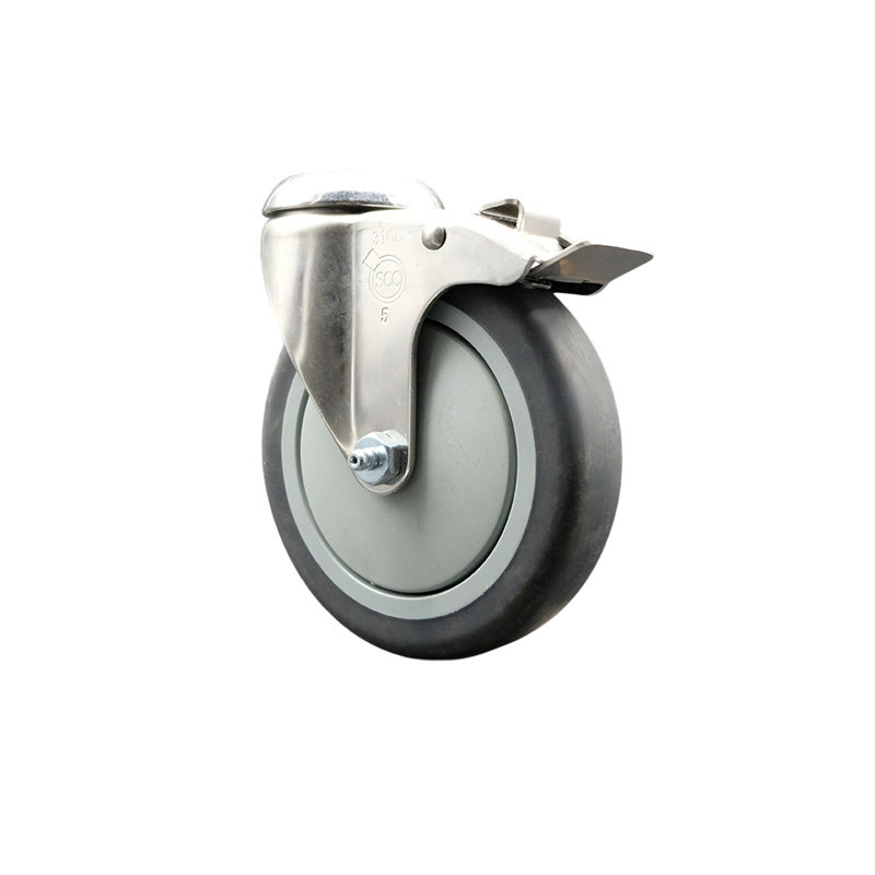 Thermoplastic Rubber Swivel Bolt Hole Caster with Total Lock Brake, 5" H x 5" W