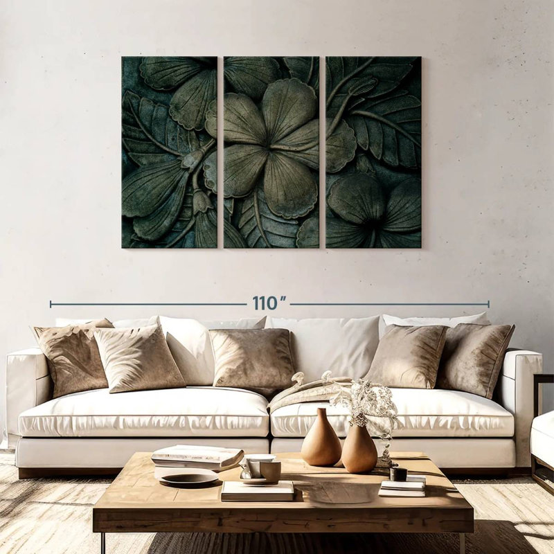 Hibiscus en bois sculpté, H 48 po x l 74 po