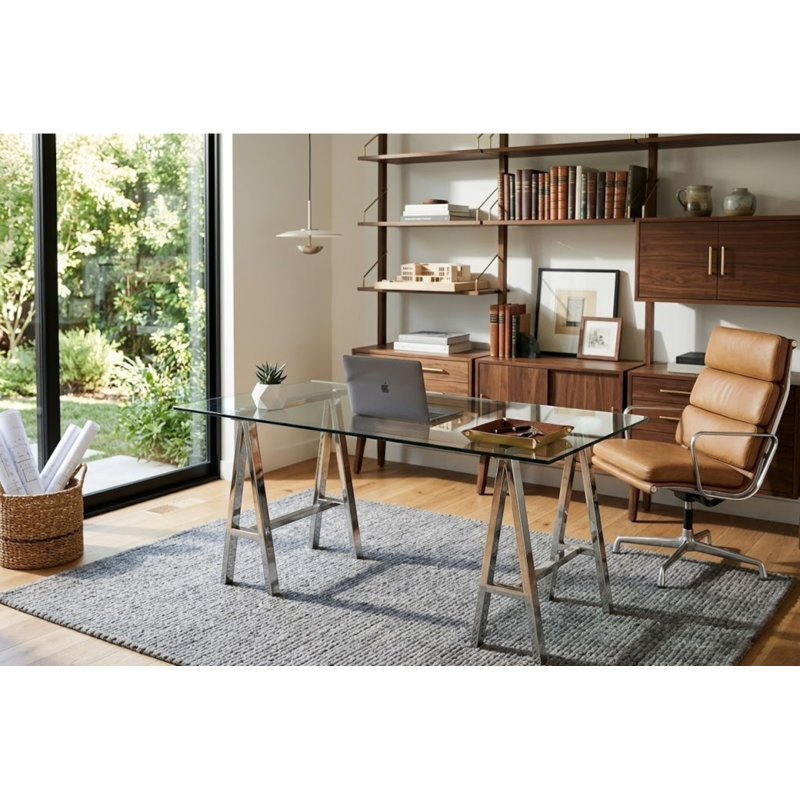 Kapri Tigerlily Glass Desk, 30" H x 71" W x 36" D, Silver