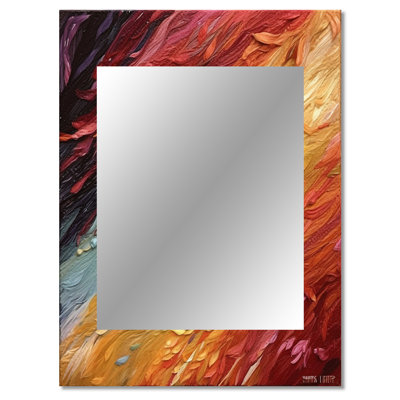 Abstract Wabes In Retro Red And Orange - Abstract Shapes Decorative Mirror, Modern Wall Mirror, Printed Metal Art