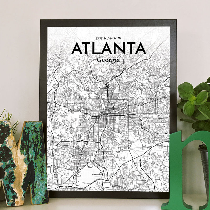 « atlanta city map », reproduction d’impression sur affiche en tons, H 24 po x l 18 po x P 0,05 po