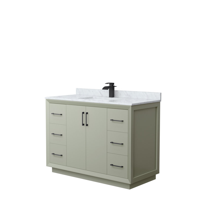 Ensemble de meuble-lavabo simple 48 po Strada_ Marbre de Carrare blanc, Vert clair, Noir, noir, noir, noir
