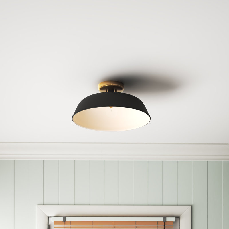 Plafonnier semi-encastré 1 lumière Bethany, Laiton bruni, H 6,88 po x l 15 po x P 15 po, Noir mat