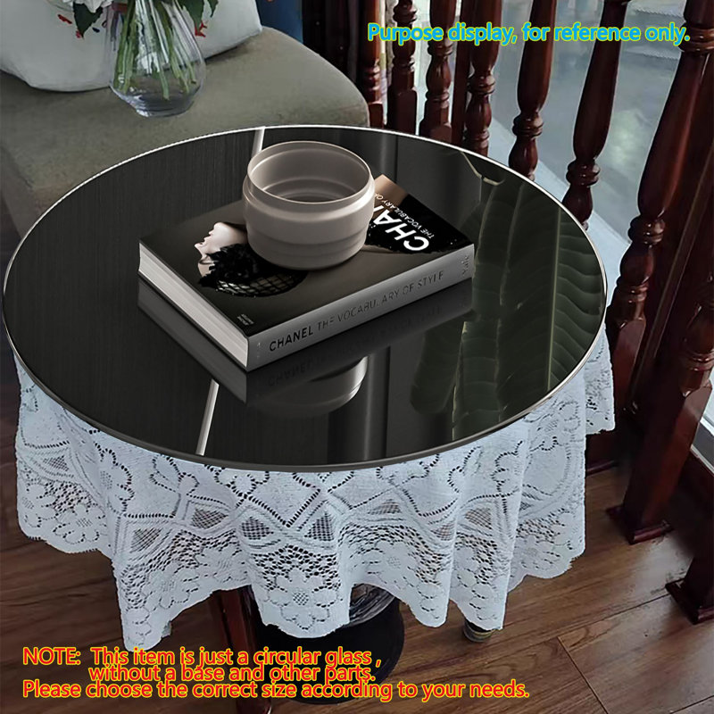 Plateau de table rond en verre, H 0,24 po x l 24 po x P 24 po
