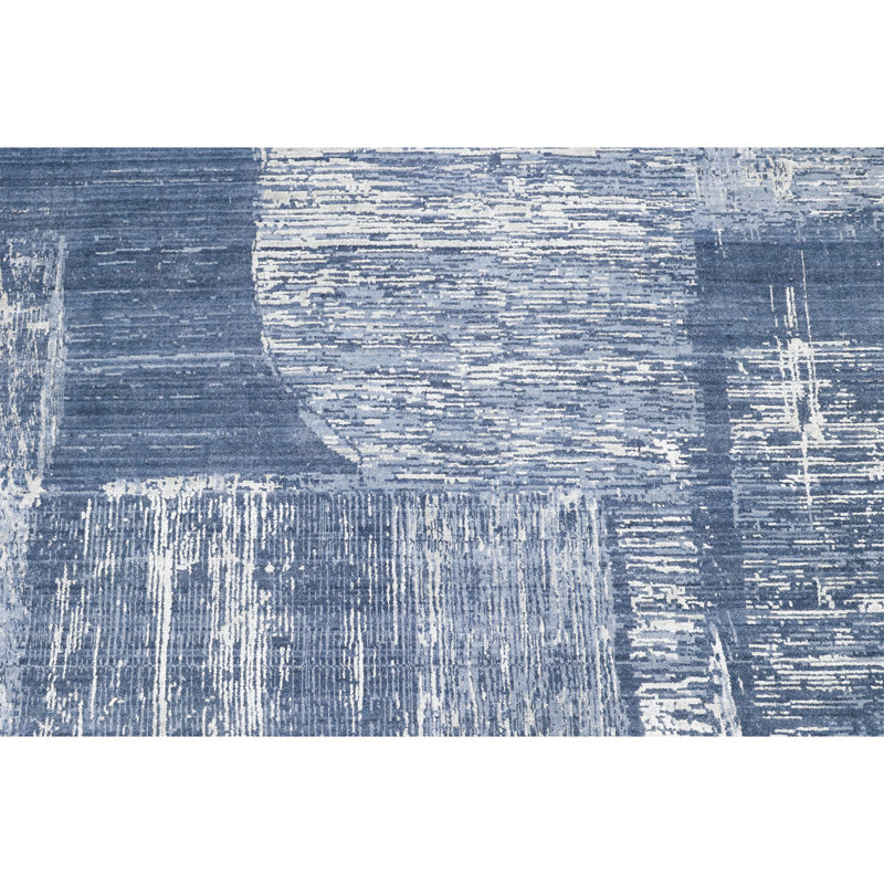 Tapis bleu / gris tissé à la main de haute qualité, Rectangle 10 pi x 14 pi