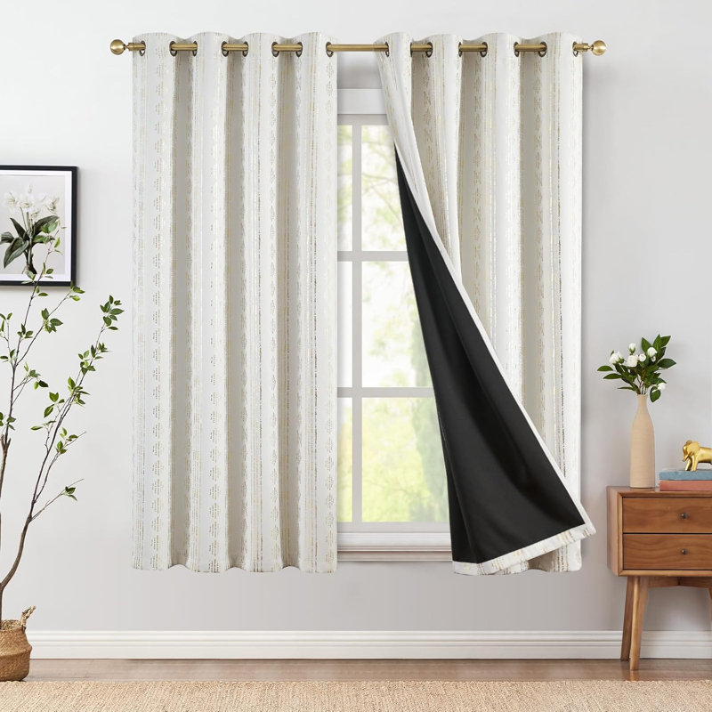 Ayani Bohemian Blackout Curtain Panel, White/Golden, 52" W x 72" L