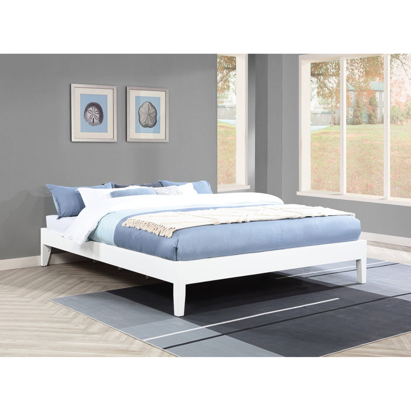 King Bed Frame, White Universal Platform, Slatted Support, Pine And Headboard Feature Bed, Adjustment