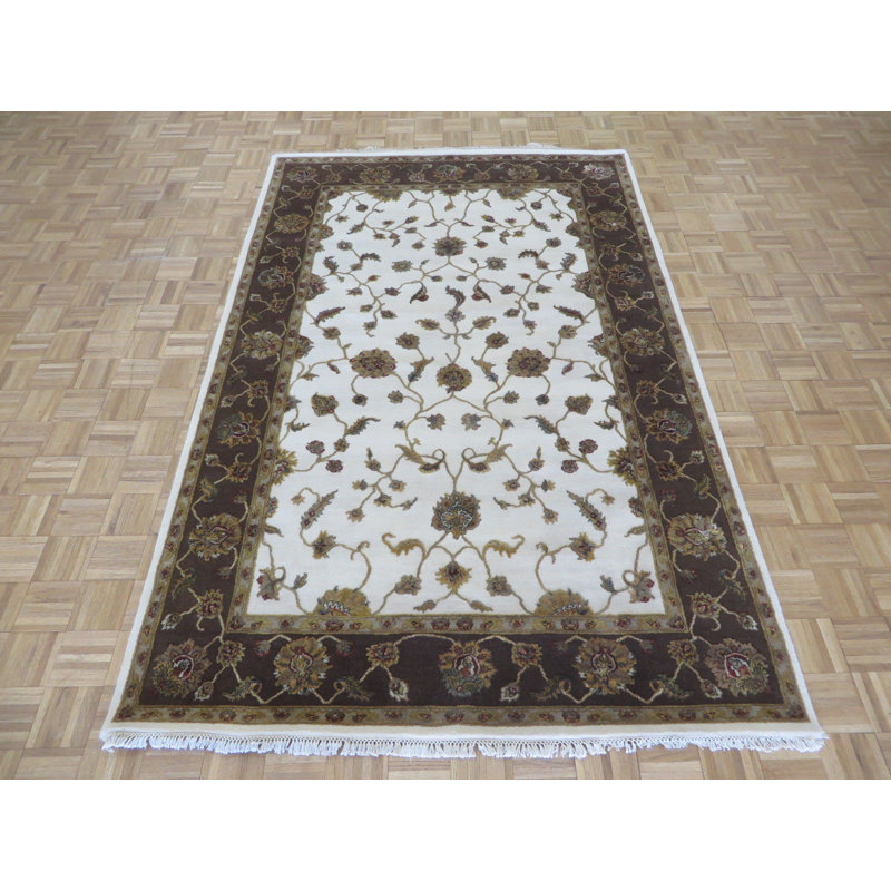 Tapis de la zone en laine 5 pi 11 po x 9 pi 2 po one-of-kind noué la brown Beane