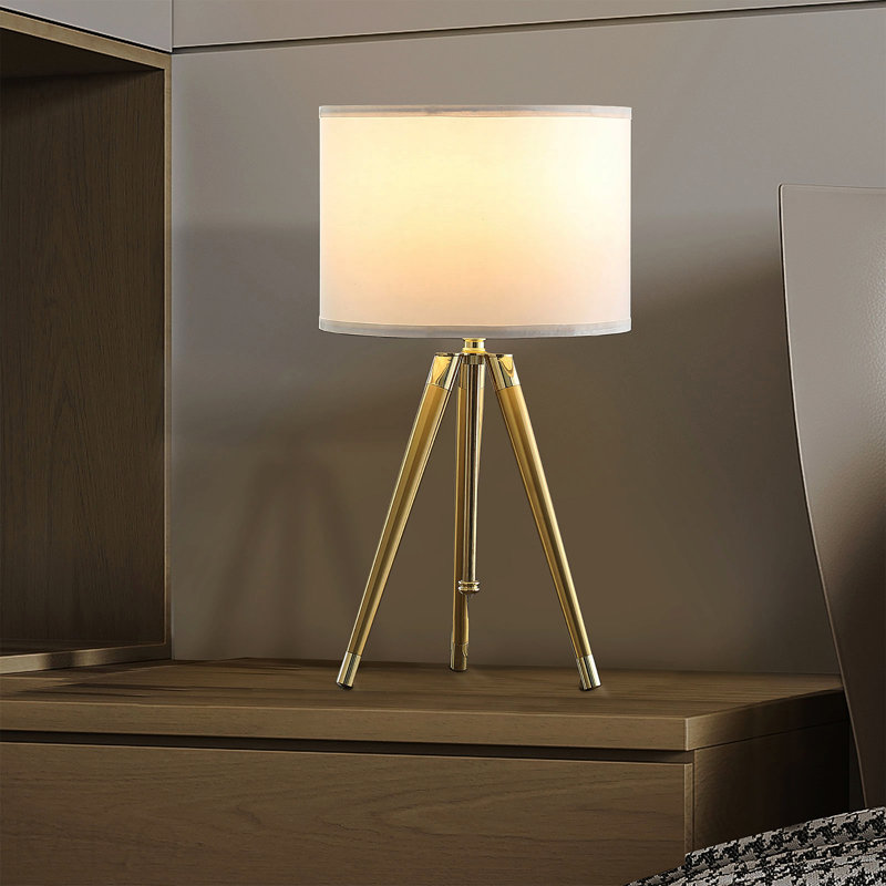 Lampe de table à trépied moderne réglable en laiton / or brillant de 35,5 po à 25,75 po de hauteur pour salon, table de chevet, lampe de chevet pour chambre à coucher, lampe à DEL