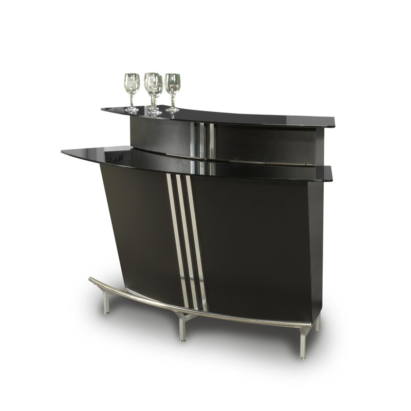 Bar contemporain en verre noir avec comptoir et tablettes Broadway, Noir, noir, noir, noir