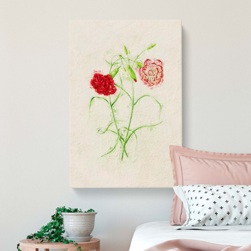 Illustration Of Pink Carnation Flowers - Wrapped Canvas, 50cm H x 35cm W x 3cm D