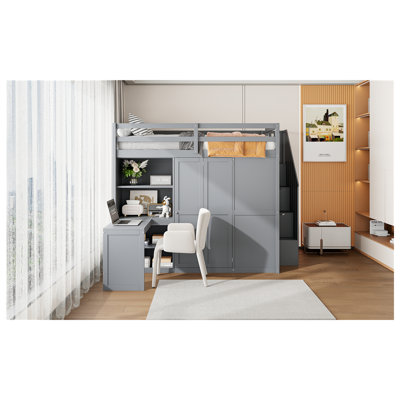 Full Size Bunk Bed With Wardrobe,Desk And Shelves by yuanhuan