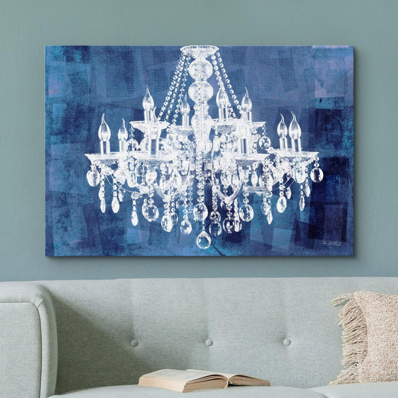 Lustre blanc sur fond bleu marine, lumières décoratives, art moderne sur toile, H 16 po x l 24 po x P 1,5 po, Toile tendue
