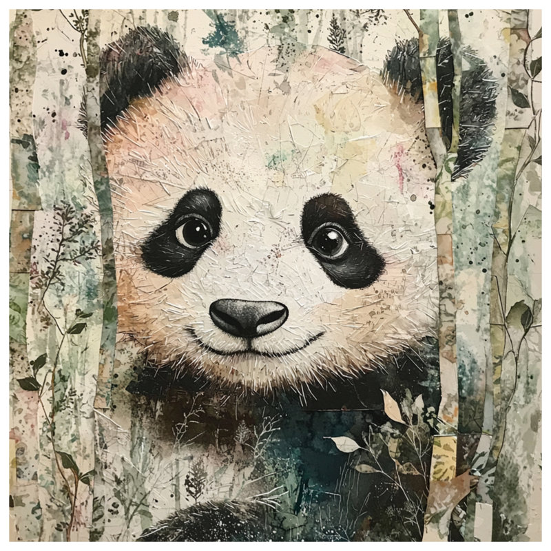 Panda dans une forêt de bambou, toile tendue dans de nombreuses tailles, 16 po x 16 po
