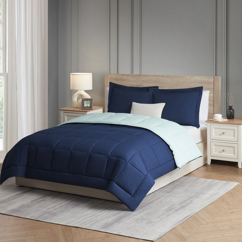 Nestl All Season Solid Lightweight Down Alternative Reversible Comforter, Twin Extra Long Comforter + 1 Standard Sham