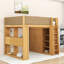 Lit mezzanine en bois à 2 tiroirs avec étagères, armoire intégrée, barrières de sécurité rembourrées et éclairage DEL-1726491591-1726491589