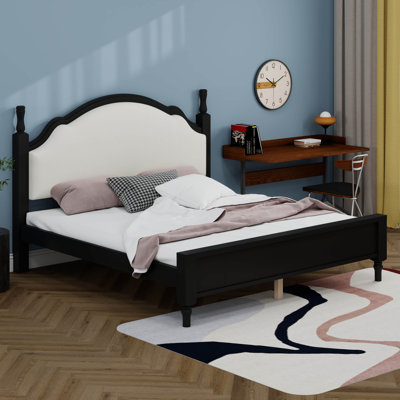 Lit plateforme en bois avec tête de lit tapissier, cadre de lit moderne