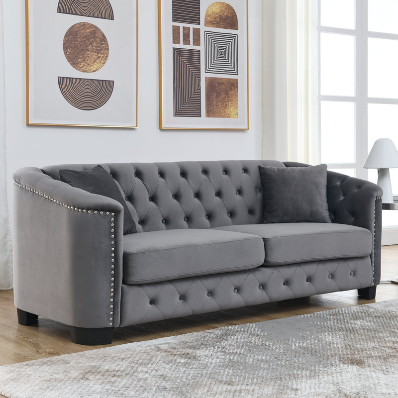 Canapé Chesterfield moderne de 77 pouces en velours, Gris