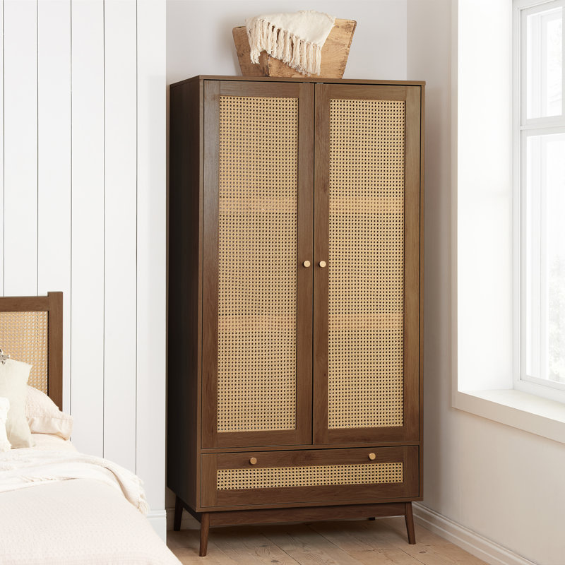 Noemi 2 Door Manufactured Wood Wardrobe, Walnut