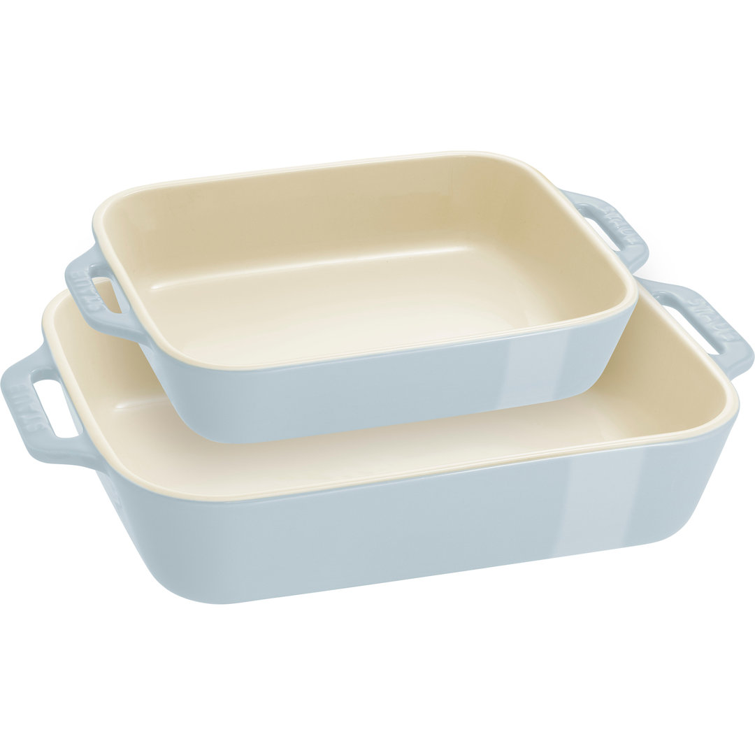 Ceramique Rectangular Baking Dish Set Macaron 2 Piece Staub
