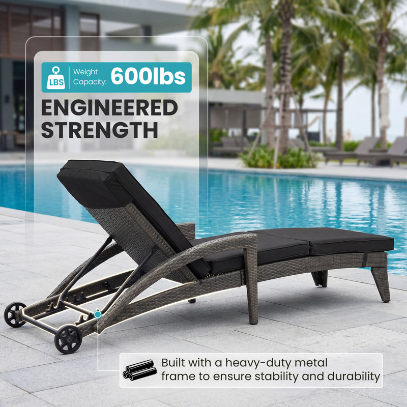 Patio Reclining Chaise Lounger With Removable Cushions For Backyard/Poolside(Set Of 4), Gray Cushion/Black Frame