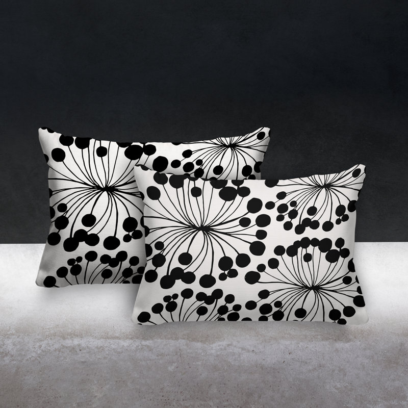 Floral Outdoor Reversible Throw Pillow, Black