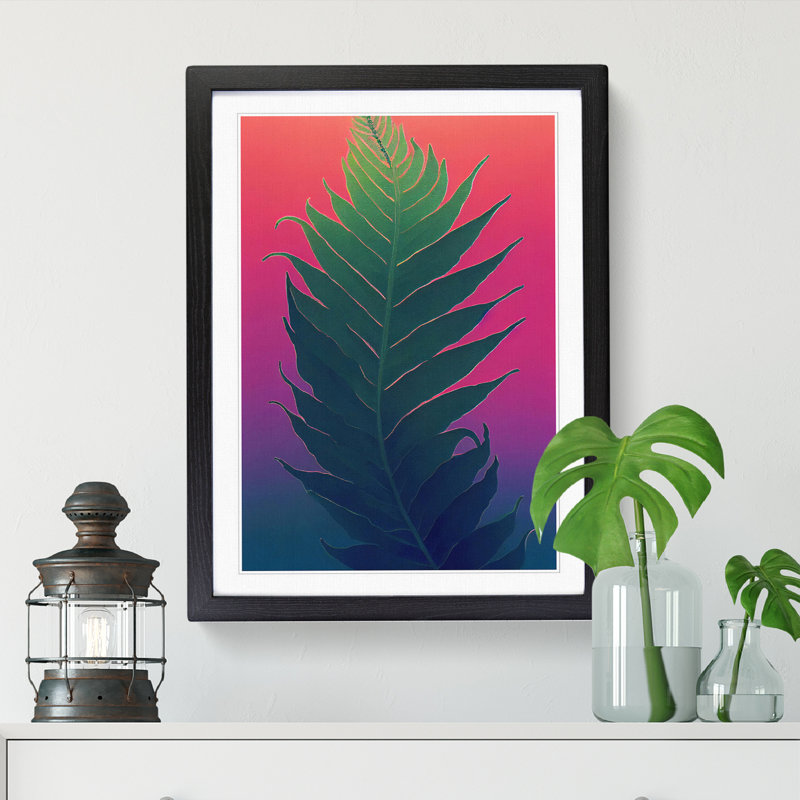 Fern Leaf Vaporwave - Single Picture Frame Print, 46cm H x 34cm W x 2cm D, Oak