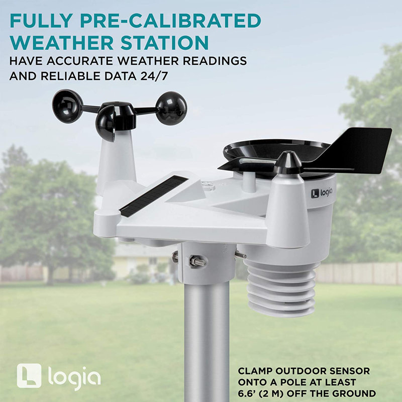 Logia 5-in-1 Wireless Solar Weather Station with LCD Display