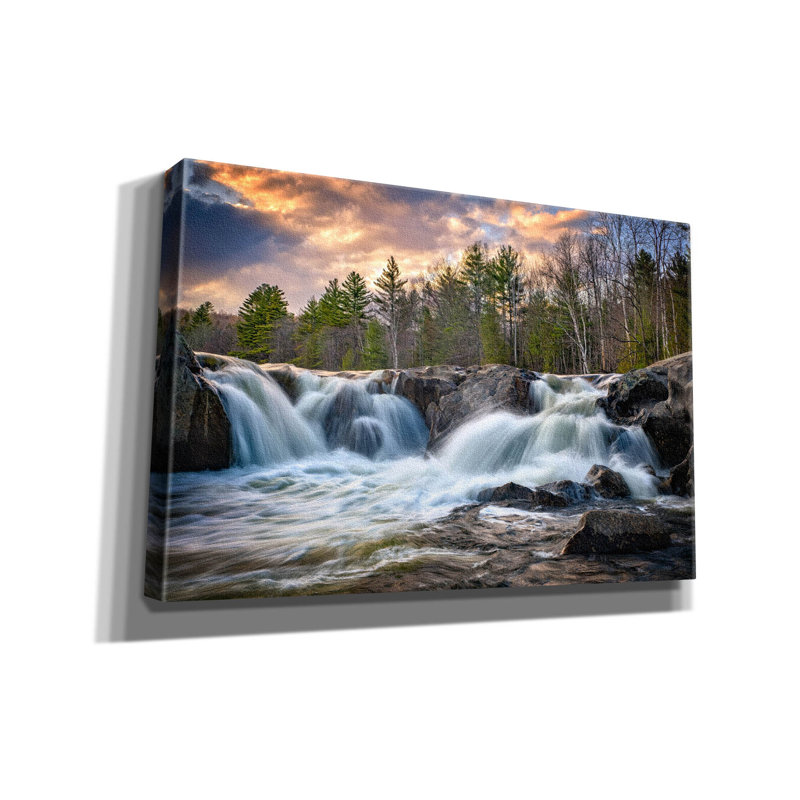 «Sunset At Swift River Falls» par Rick Berk, art mural sur toile, H 40 po x l 60 po x P 1,5 po