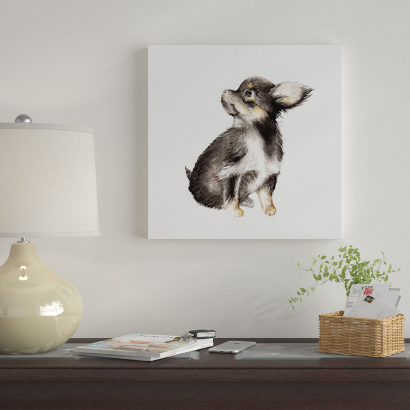 « long-cheveu chihuahua », reproduction sur toile, H 18 po x l 18 po x P 1,5 po