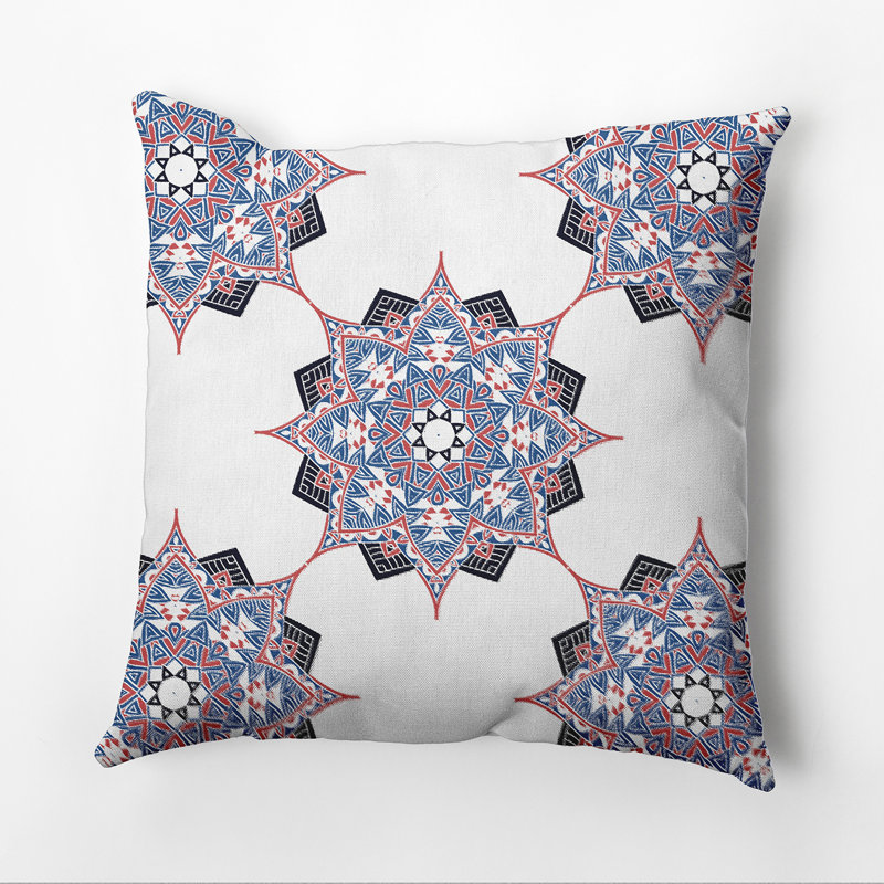 Happy Hippy Outdoor Square Pillow Cover & Insert, Navy/Blue, 16" H x 16" W