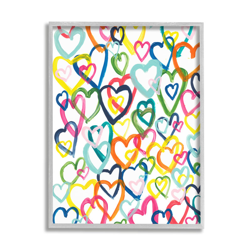 «Lovely Bold Rainbow Hearts» par Bronwyn Baker - Peinture, H 20 po x l 16 po x P 1,5 po, Estampe numérique Farmhouse