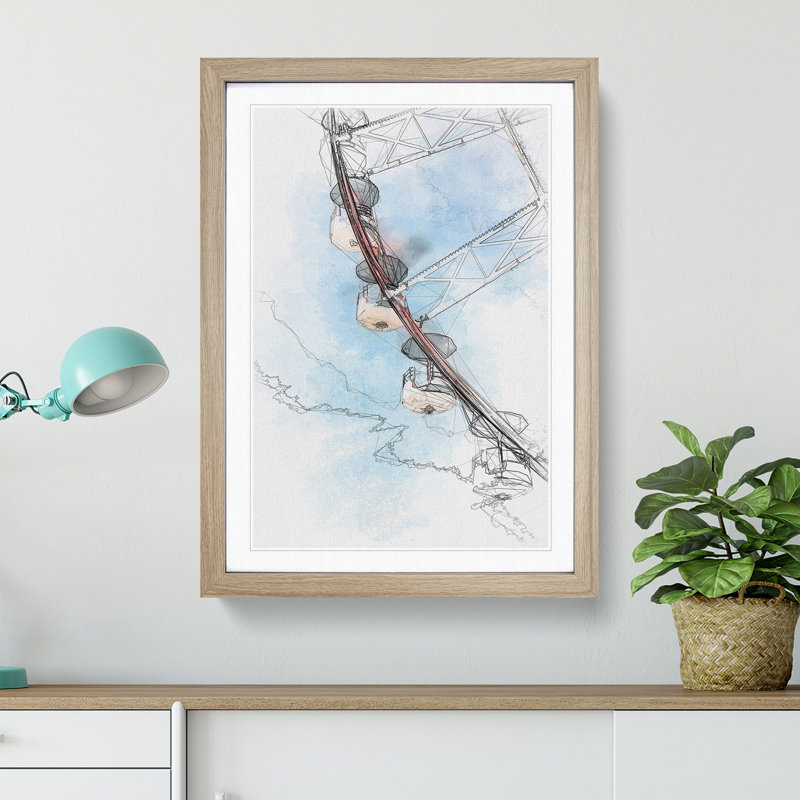 Ferris Wheel - Single Picture Frame Painting on MDF, Oak Framed, 33cm H x 24cm W x 2cm D