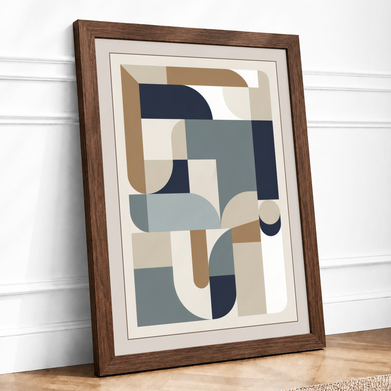 Geometric Equilibrium Mid-Century - Framed Print, A2 - 59.4 x 42.0 cm, Walnut