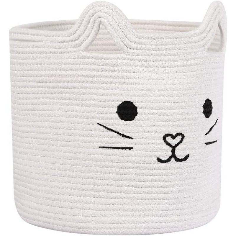 Panier à linge tissé avec poignée - chaton mignon blanc