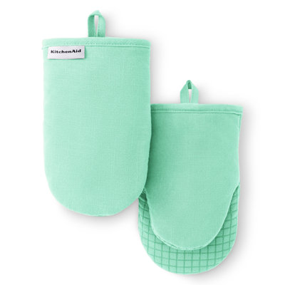 KITCHENAID Gridlines Mini Oven Mitts 2-Pack Set, Heat Resistant up to 600°F, Soft Silicone Grip, Magnetic Cuff, 2026 Color of the Year, Spearmint, 5.5"x9"