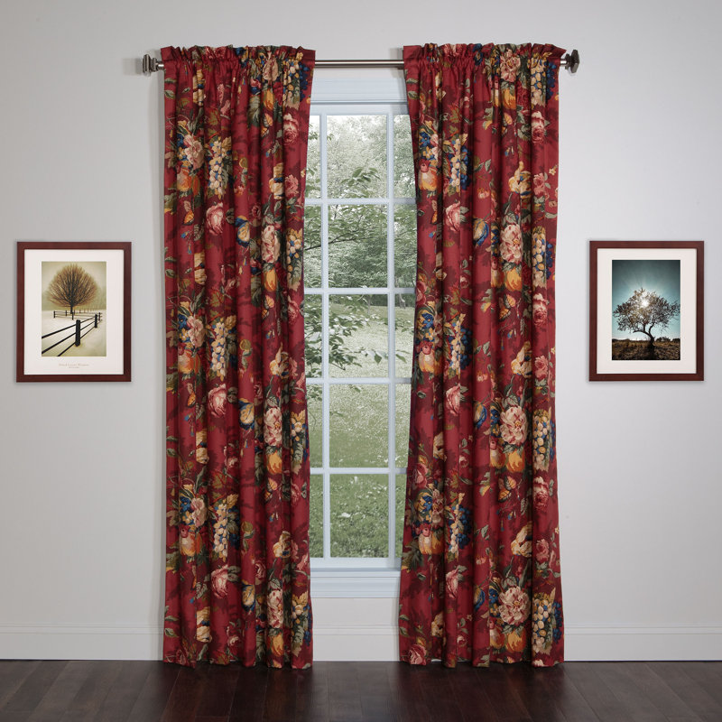 Queensland Crimson Traditional Cotton Floral Rod Pocket Panels