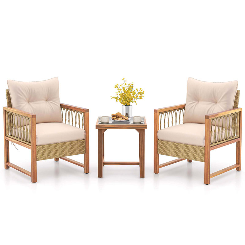 3 Pcs Patio Furniture Set Outdoor Pe Wicker Conversation Bistro Set