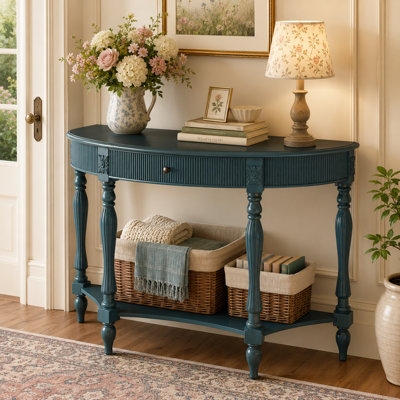 Console 45 po avec tiroirs cannelés et demi-lune, table d'entrée courbée avec pieds romains sculptés
