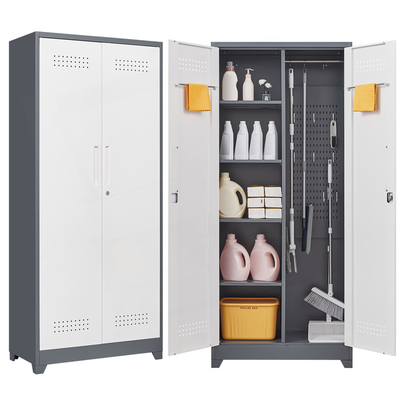 Armoires de rangement en métal, armoire à outils de nettoyage avec portes verrouillables, armoire de rangement pour outils à haut balai