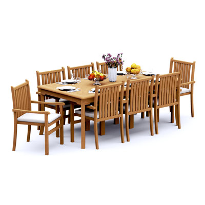 Ensemble de salle à manger 5 pièces en bois de teck de qualité A: table rectangulaire de 83 po et 4 chaises empilables Angarano # 11CH1804