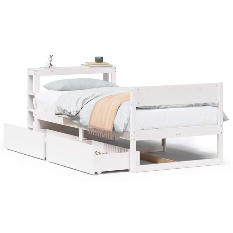 Solid Wood Bed, European Single (90 x 200 cm), White