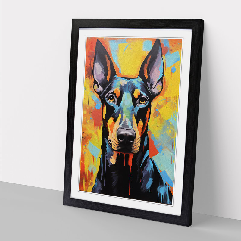 Doberman Expressionism - Single Picture Frame Print on Wood, Black Framed, 46cm H x 34cm W