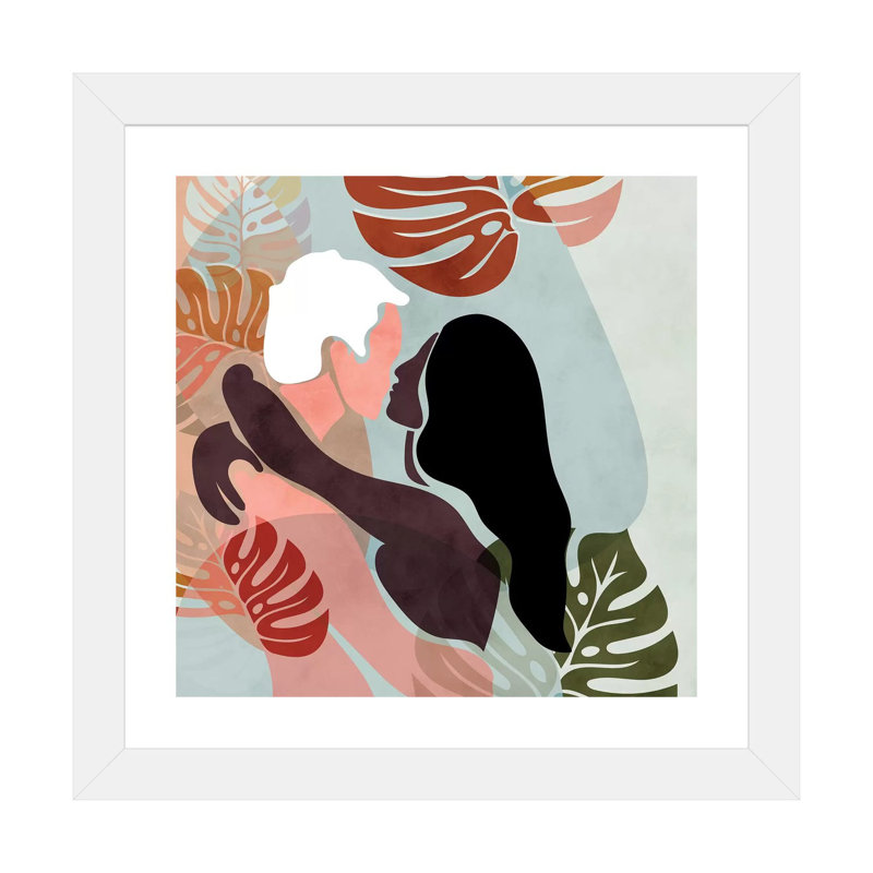 «Love hugs» par Ana Rut Bré - impression d'art graphique, H 16 po x l 16 po x p 1 po, Papier encadré blanc, Blanc