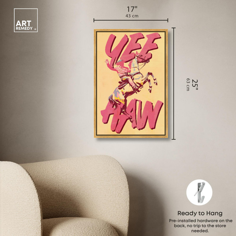 Impression sur toile Yeehaw Cowboy par Art Remedy, H 25 po x l 17 po, Cadre flottant doré