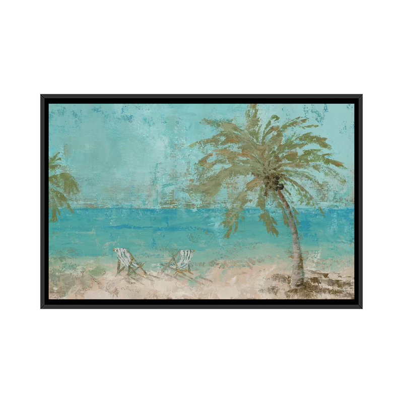 « beach day landscape i », impression sur toile, H 18 po x l 26 po x P 1,5 po, Toile avec cadre noir, Pas de tapis