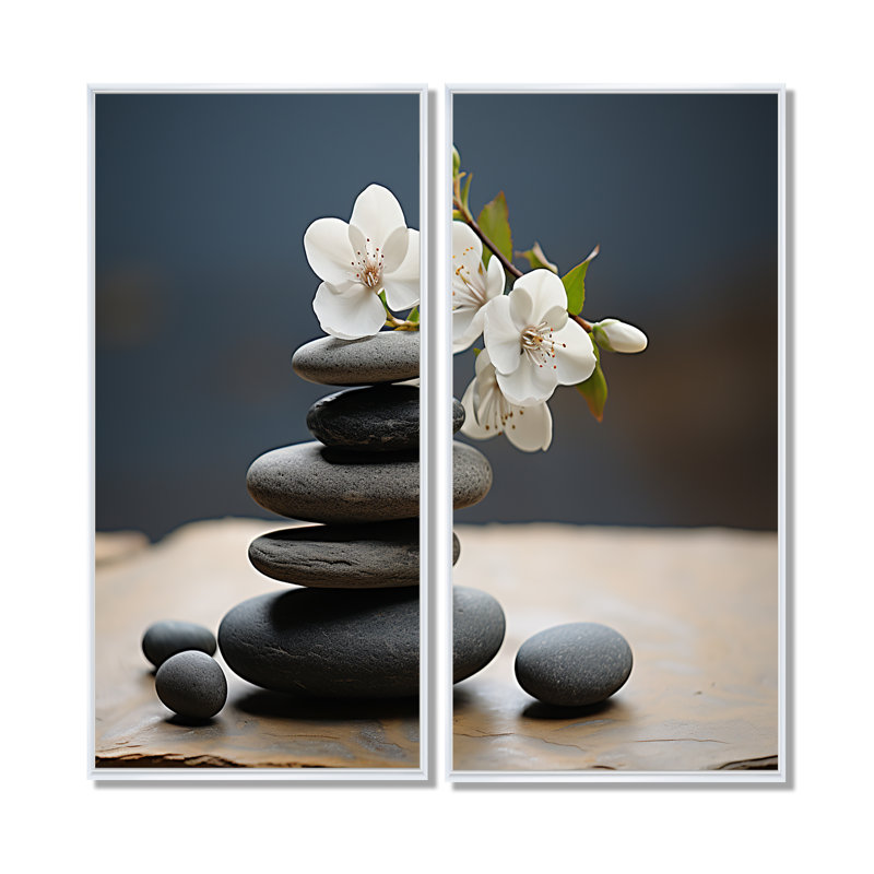 Art mural moderne sur toile Zen, H 20 po x l 24 po, Cadre flottant, Blanc