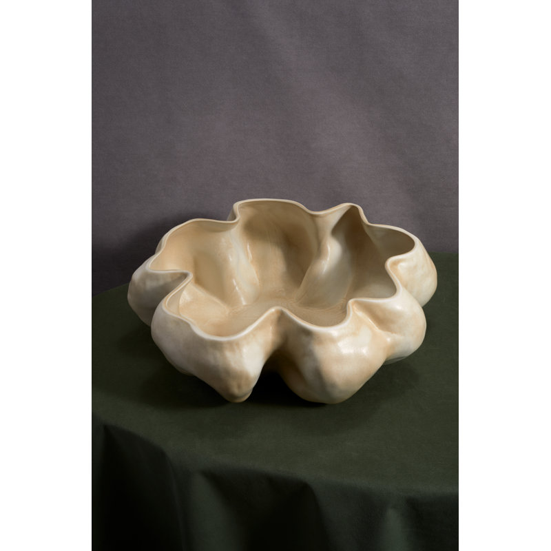 Timna Handmade Fine Porcelain Decorative Bowl, Latte